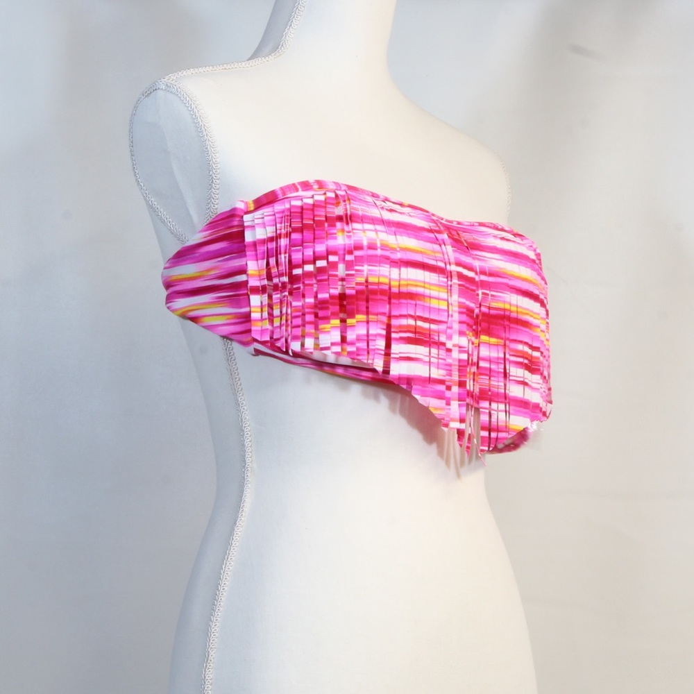 Hawaiian Tropic Fringed Pink Red Swim Suit Top Size XL